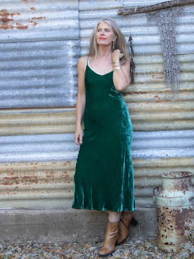 person wearing Silk velvet slip maxi Noel - Stay Wild Collective  