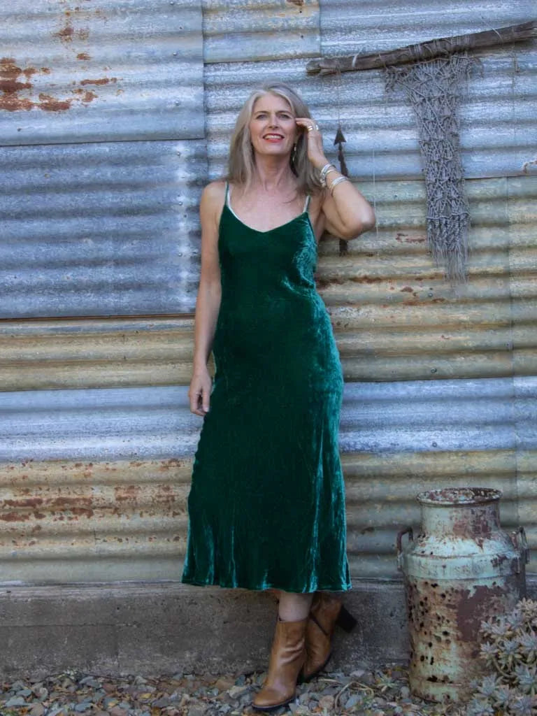 person wearing Silk velvet slip maxi Noel - Stay Wild Collective  