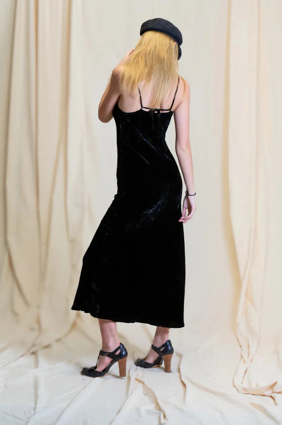 person wearing Silk velvet slip maxi black - Stay Wild Collective  