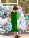 person wearing Silk velvet slip maxi green - Stay Wild Collective  