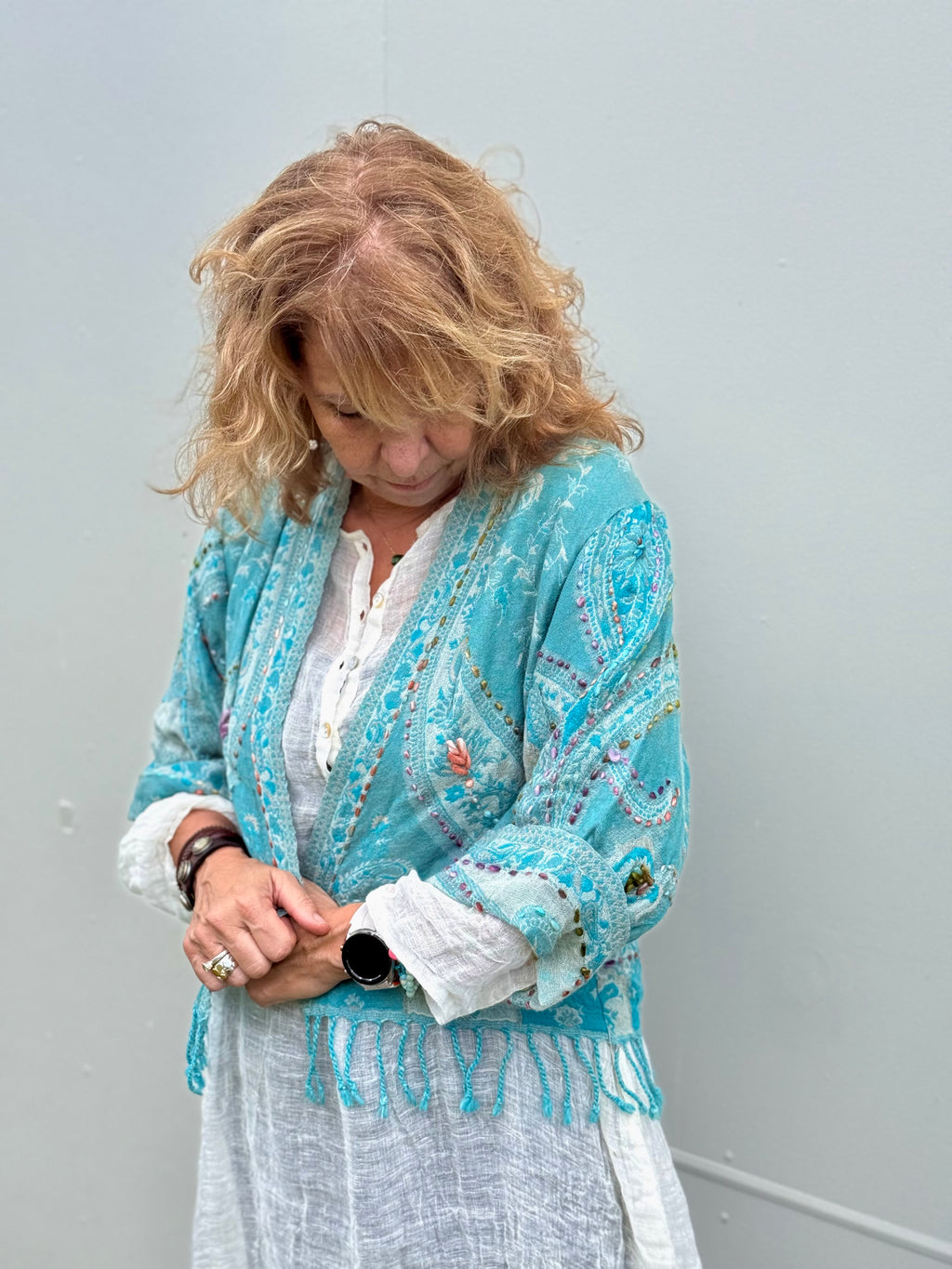  Silver Cocoonz Kashmiri wool jacket Size 14 Jade Blue - Stay Wild Collective  Jacket
