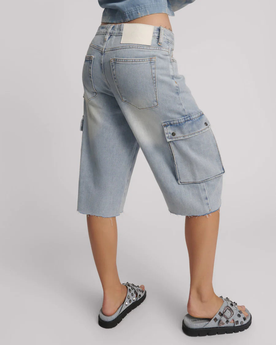  Skater Girl Low Waist Super Long Leg Denim Jorts - Soft Blue SALE - Stay Wild Collective  