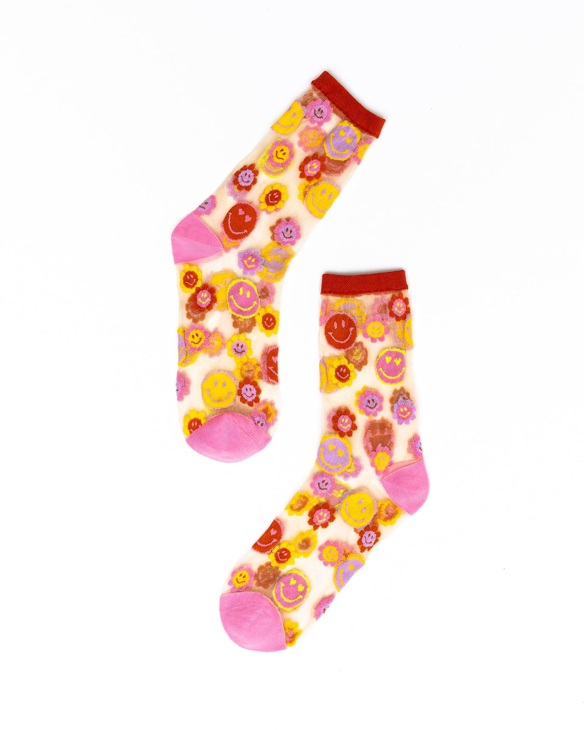 Smiley Face Daisy Sheer Crew Sock - Stay Wild Collective