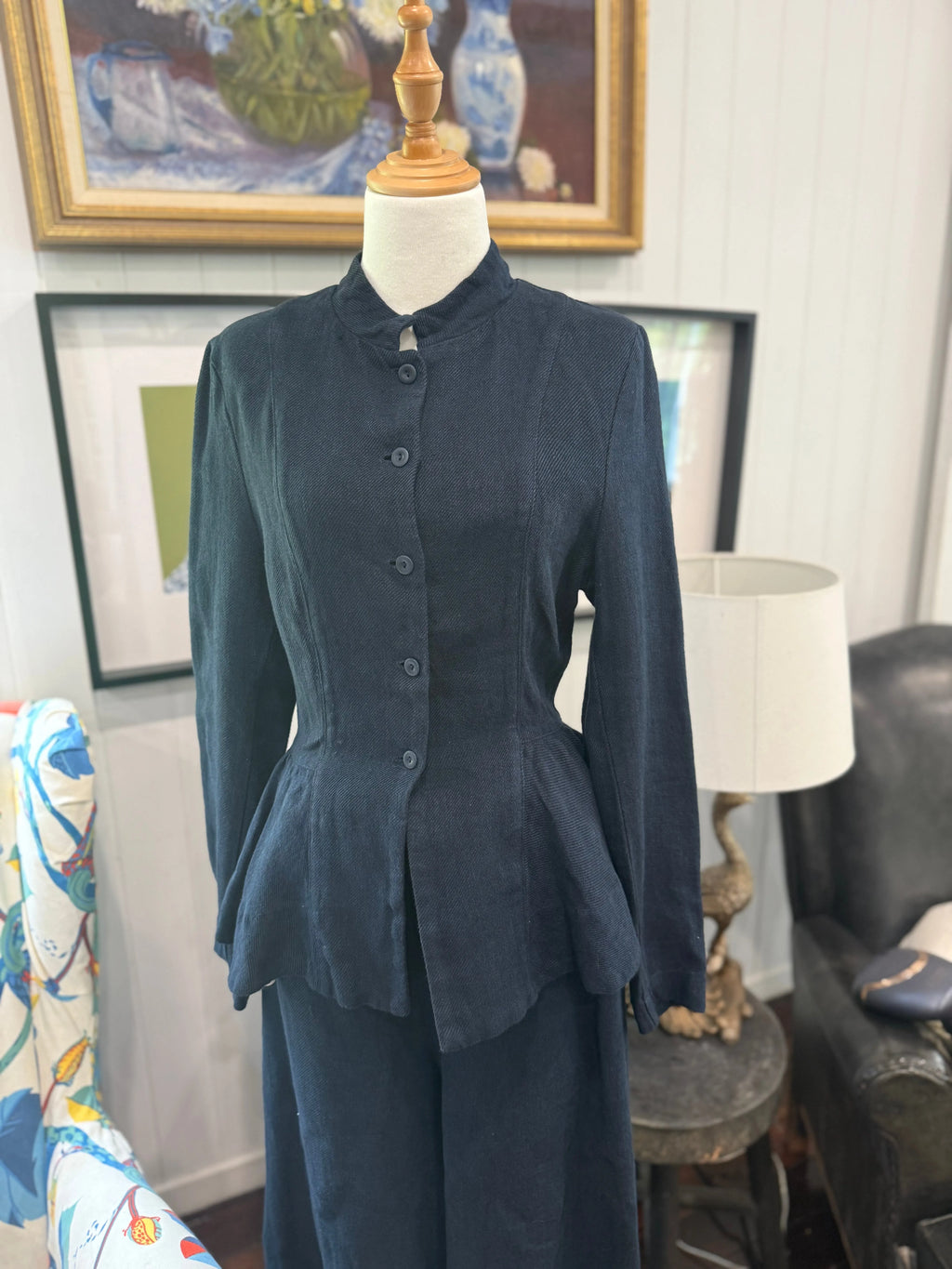  Son de flor peplum jacket herringbone linen navy SALE - Stay Wild Collective  