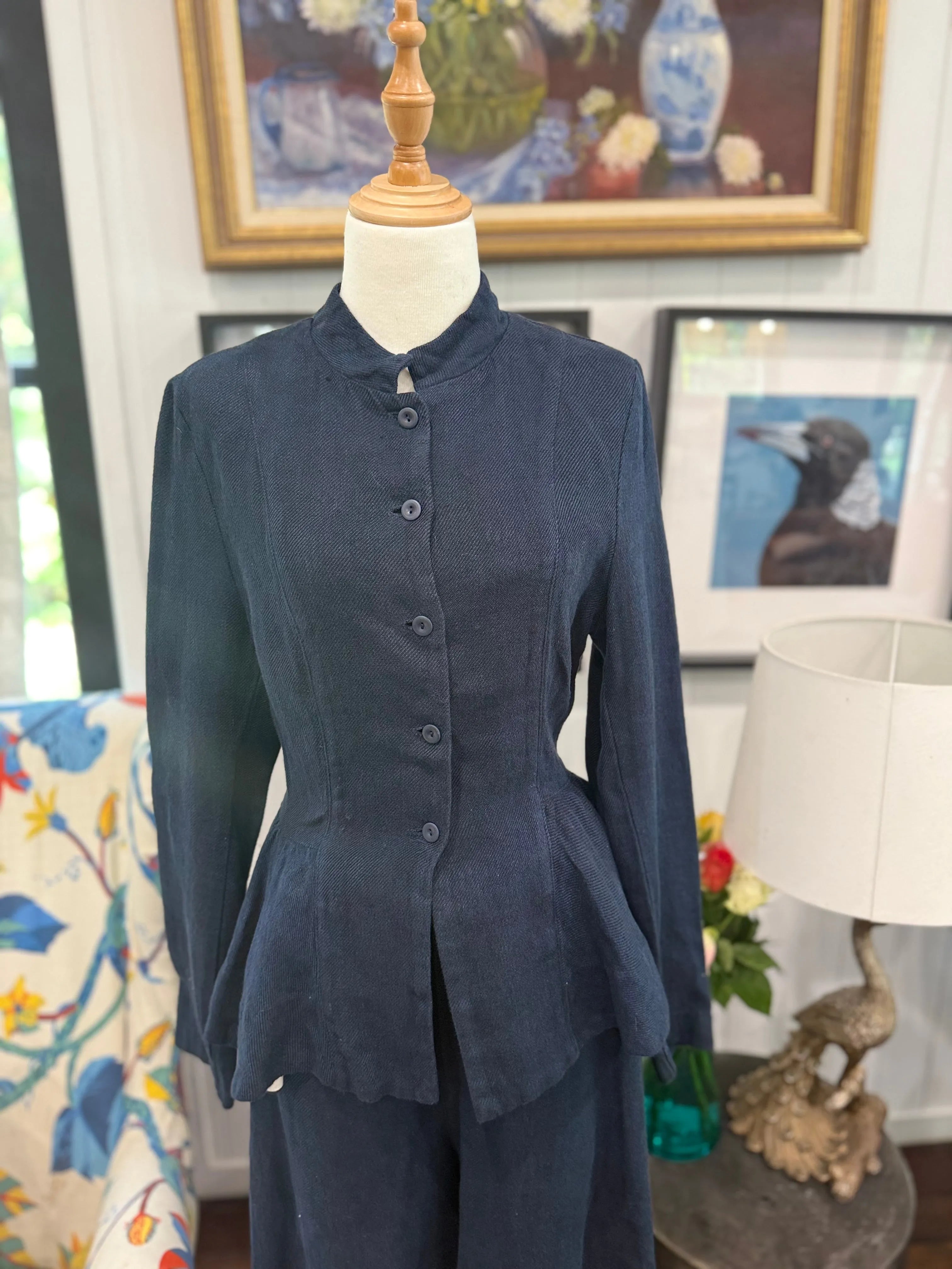  Son de flor peplum jacket herringbone linen navy SALE - Stay Wild Collective  