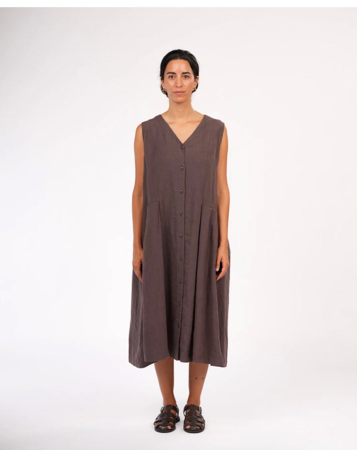   Sorrento Button-Through French Linen V-Neck Dress - Stay Wild Collective  