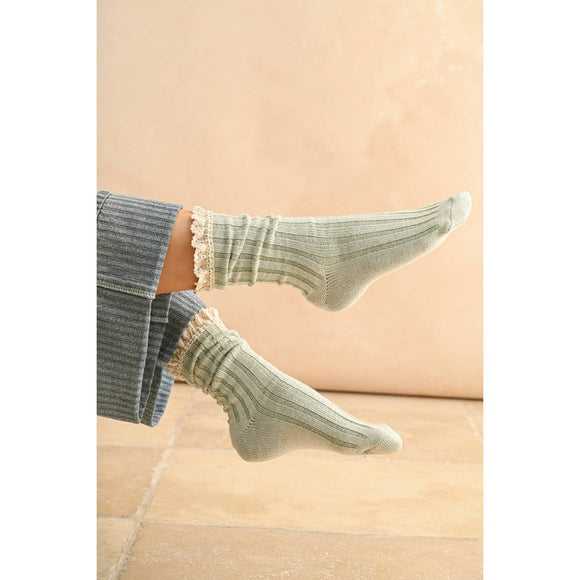 Dye & Wash Crochet Trim Socks sage - Stay Wild Collective  