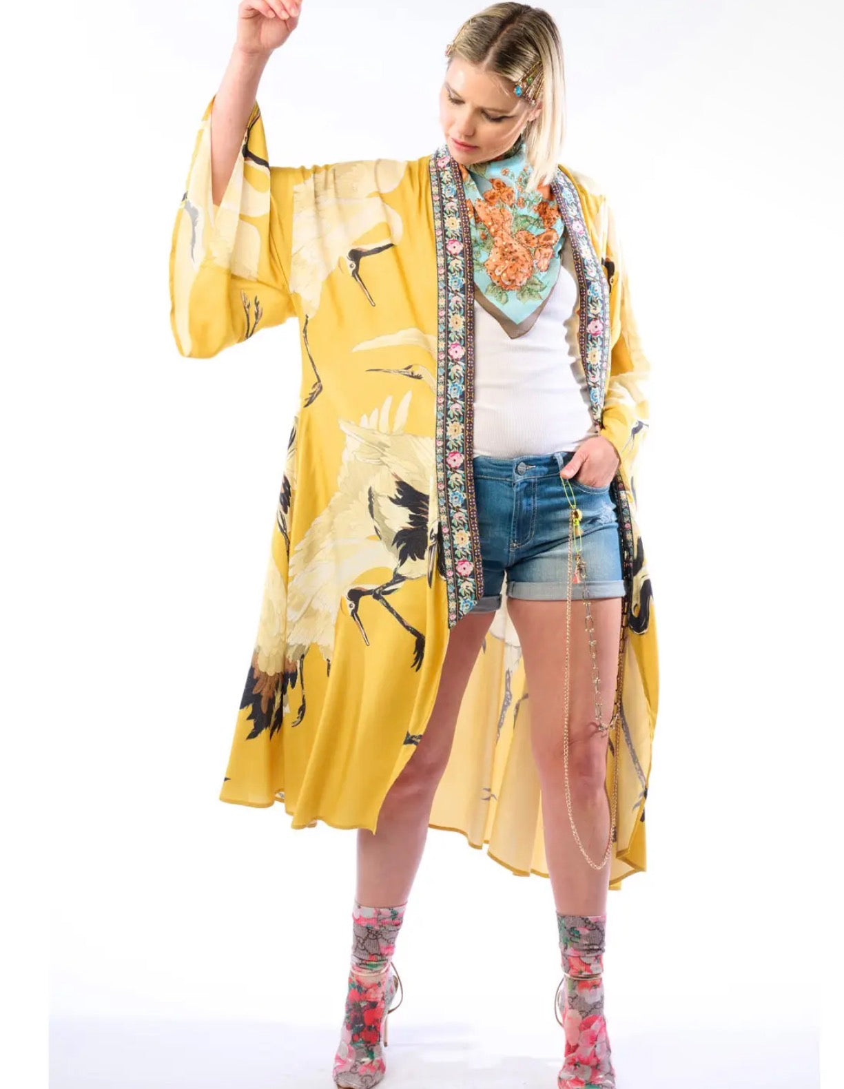 Story of the Crane Kimono - mustard 
Bohemian Coverup Robe - Stay Wild Collective