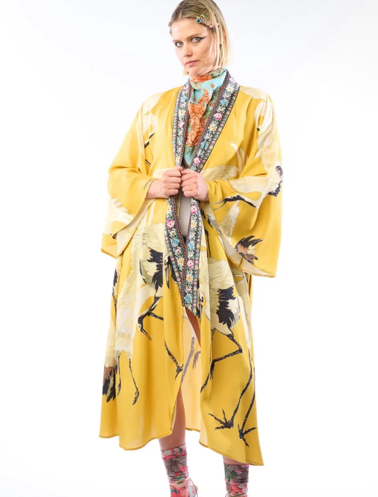 Story of the Crane Kimono - mustard 
Bohemian Coverup Robe - Stay Wild Collective