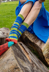 Tightology T10 ‘Mid Ensemble Blue Stripe’ Socks - Stay Wild Collective  Socks