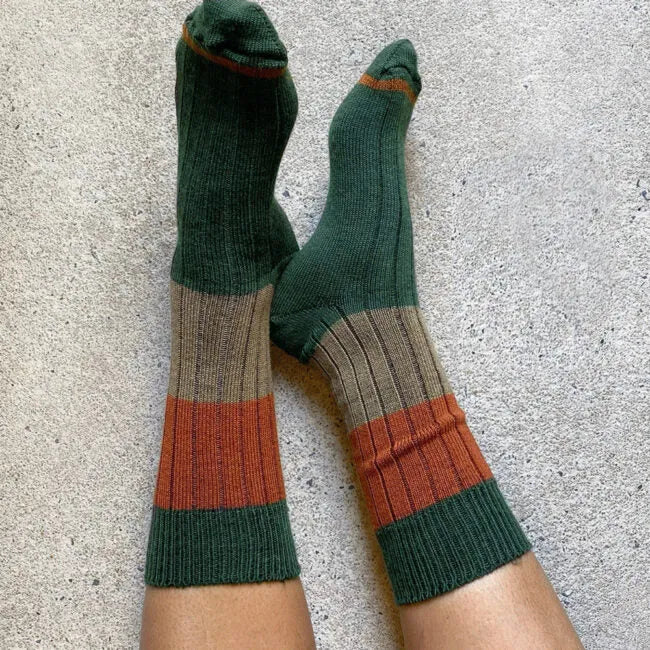 Tightology T16 ‘Chunky Rib’ Green Stripe Merino Wool Socks - Stay Wild Collective  Socks