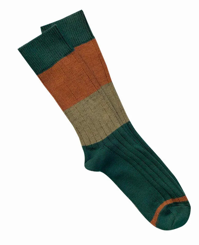 Tightology T16 ‘Chunky Rib’ Green Stripe Merino Wool Socks - Stay Wild Collective  Socks