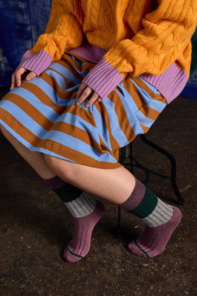 Tightology T16 ‘Chunky Rib’ Mauve Stripe Merino Wool Socks - Stay Wild Collective  Socks