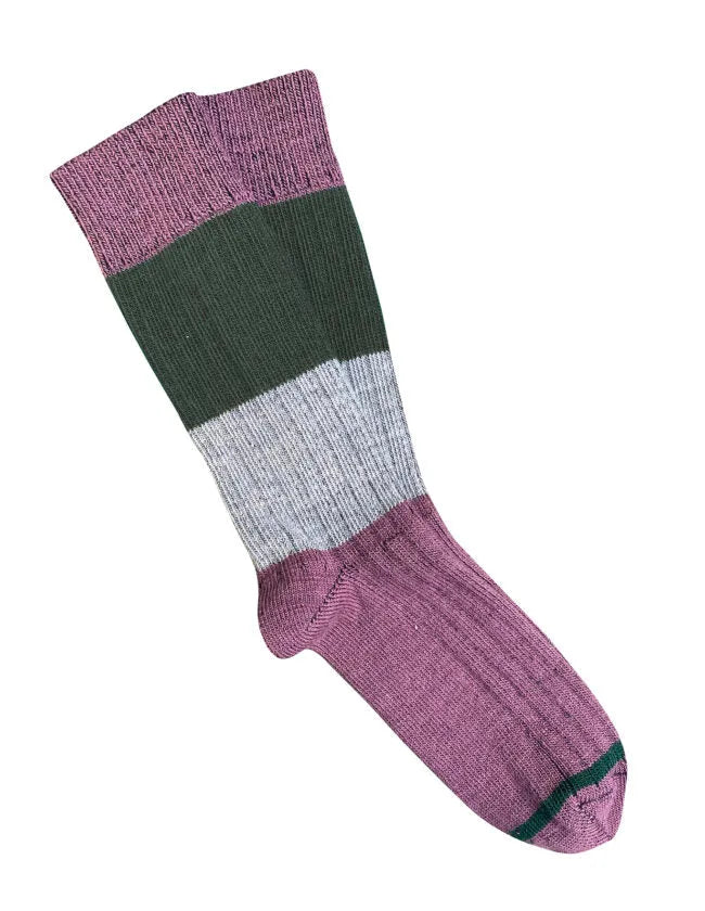 Tightology T16 ‘Chunky Rib’ Mauve Stripe Merino Wool Socks - Stay Wild Collective  Socks