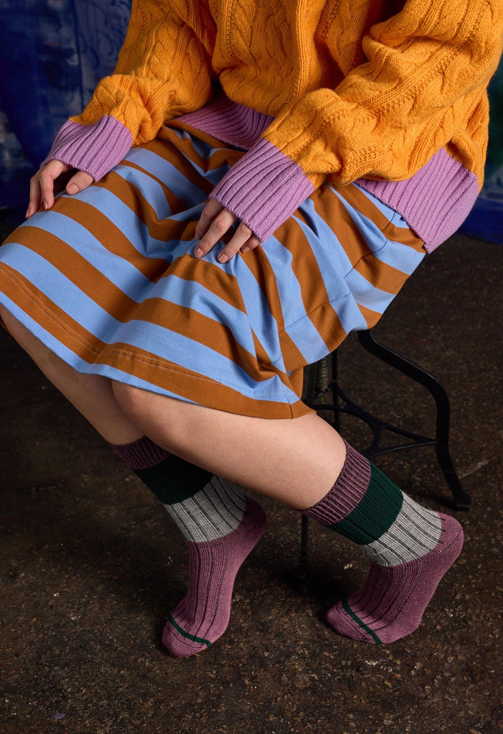Socks  Tightology T16 ‘Chunky Rib’ Mauve Stripe Merino Wool Socks - Stay Wild Collective