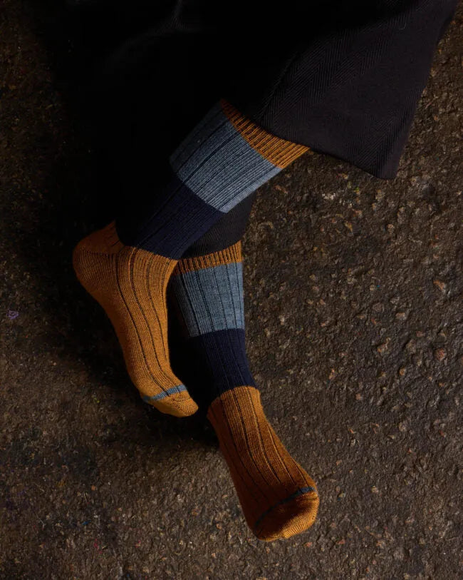Tightology T16 ‘Chunky Rib’ Mustard Stripe Merino Wool Socks - Stay Wild Collective  Socks