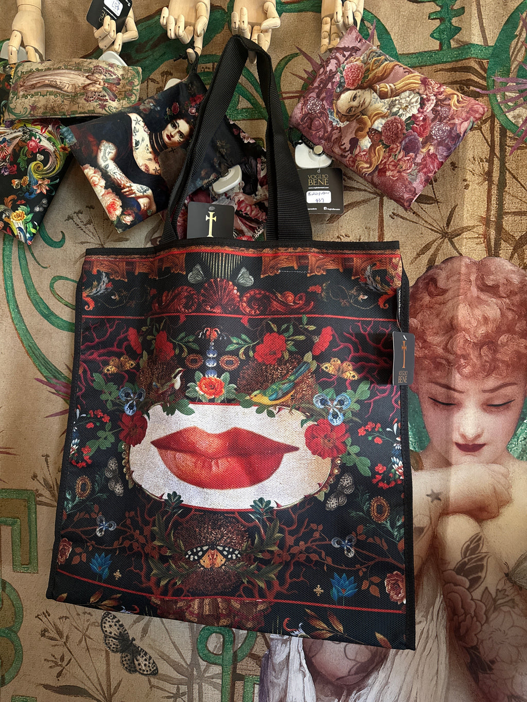 Voglio Bene large black lips tote - Stay Wild Collective