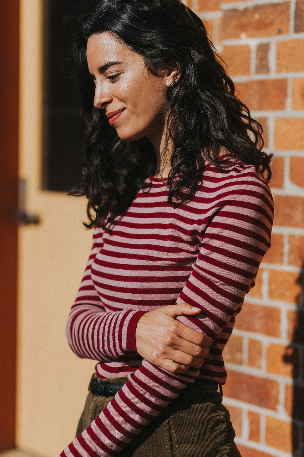   Women’s 100% Australian Merino Wool Knit Spencer – Lightweight Layering Essential Montaigne stripe - Stay Wild Collective  