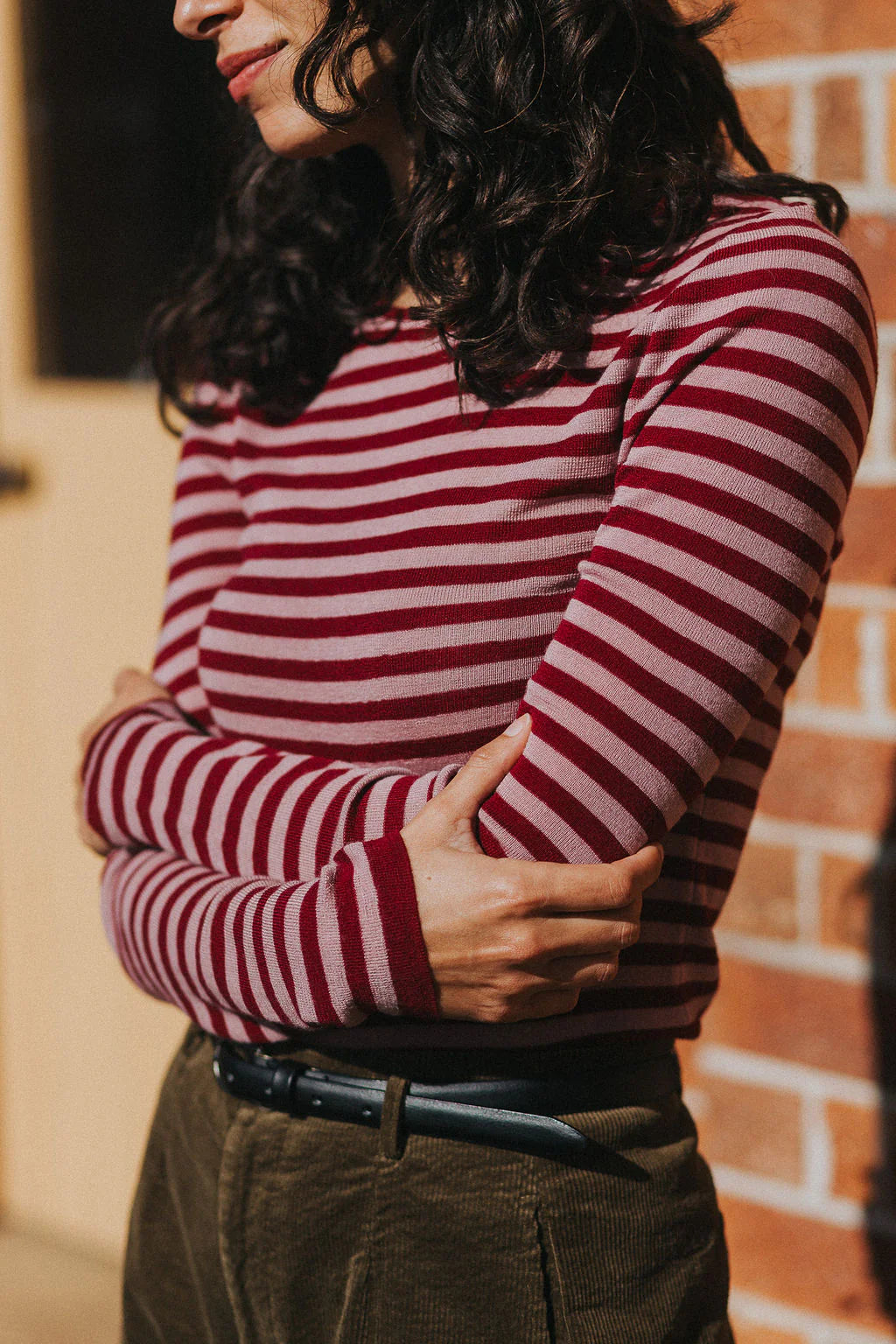   Women’s 100% Australian Merino Wool Knit Spencer – Lightweight Layering Essential Montaigne stripe - Stay Wild Collective  