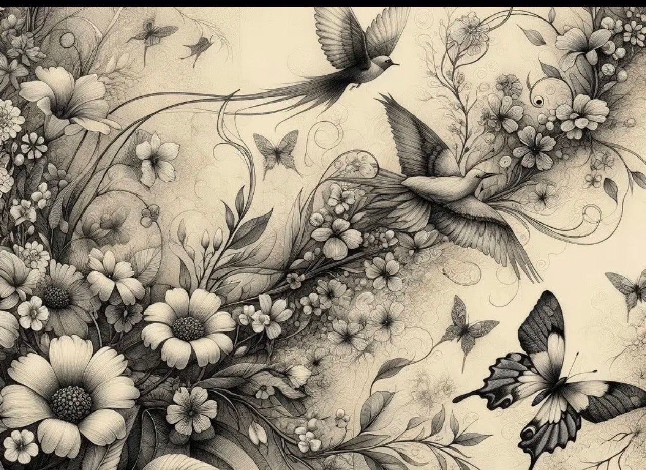  botanical in black and white decopage paper A3 - Stay Wild Collective  Decor