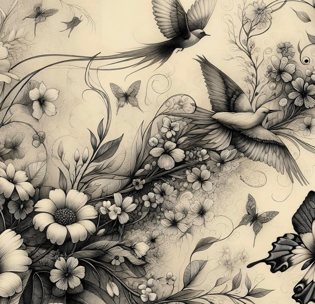  botanical in black and white decopage paper A3 - Stay Wild Collective  Decor