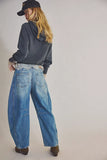 Free People Good Luck Mid-Rise Barrel Jeans | Ultra Light Beam