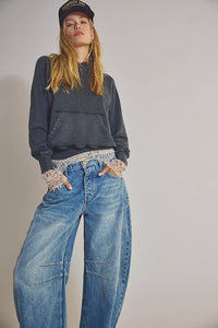 Free People Good Luck Mid-Rise Barrel Jeans | Ultra Light Beam