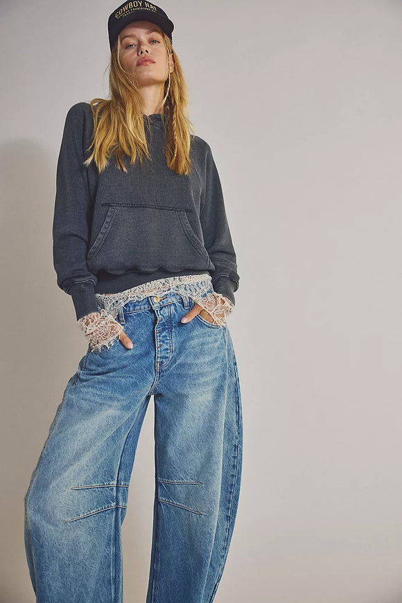 Free People Good Luck Mid-Rise Barrel Jeans | Ultra Light Beam