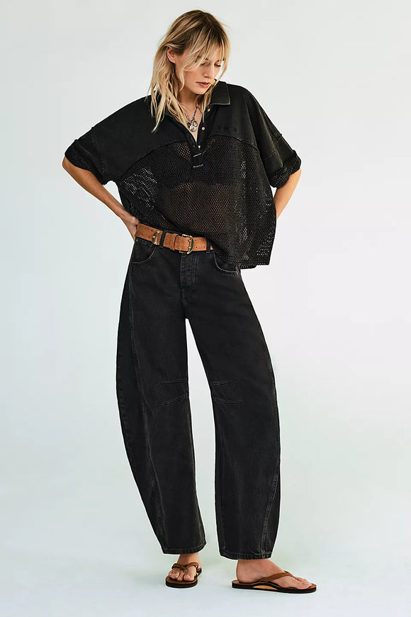 Free People Good Luck Mid-Rise Barrel Jeans - Soundwave