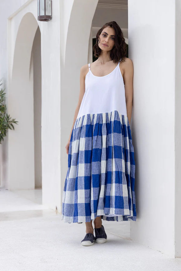 Meg by design High Tea Slip - Linen Long Blue Gingham