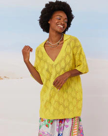 Me369 Poppy V-Neck Yellow Knitted Shirt