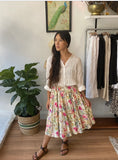Layla Linen blend Skirt - Vintage Garden - 2 lengths