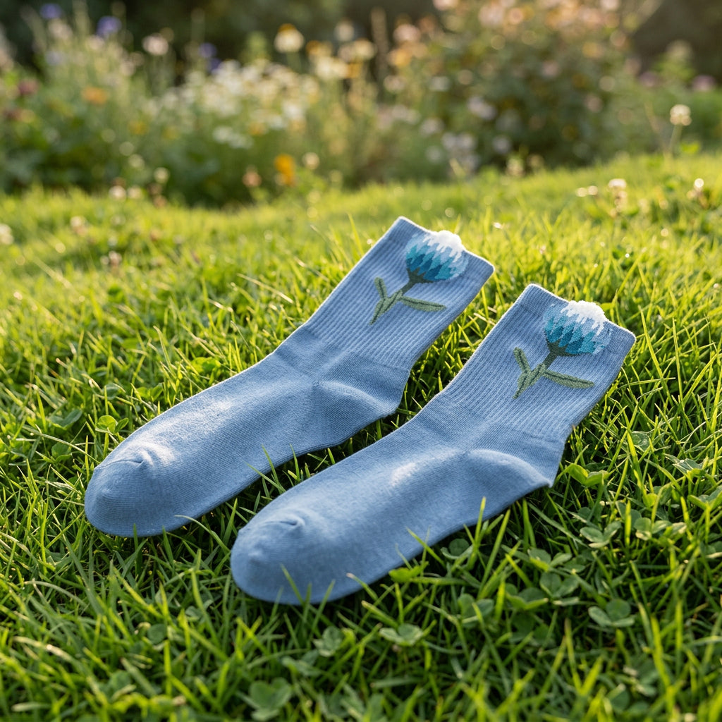 3D flower embroider soft crew socks