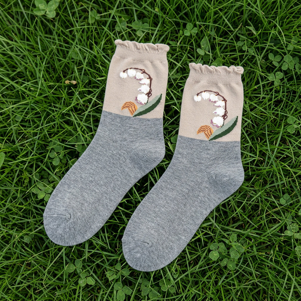 3D flower embroider soft crew socks