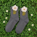 3D flower embroider soft crew socks