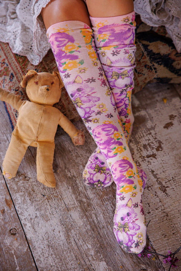 Magnolia Pearl Floral Teddy OTK Socks 142-SNWBL-OS - Stay Wild Collective  Socks