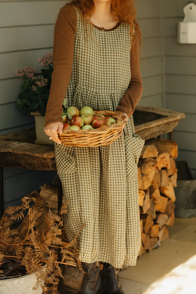 Sartene French Linen Dress in tiny olive Gingham