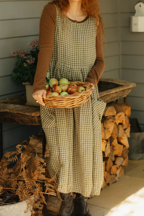 Sartene French Linen Dress in tiny olive Gingham