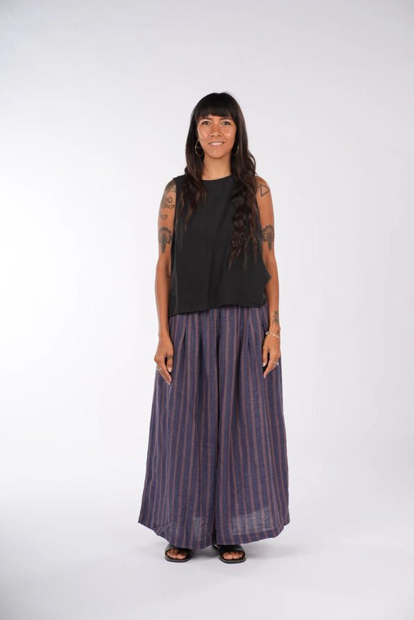 Montaigne French Linen Gather Pants in Stripe