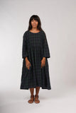 Montaigne Journee French Linen Dress in Blue Tartan