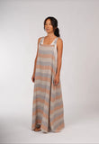 Montaigne Overall-Style Maxi Linen Dress in Stripe