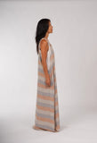 Montaigne Overall-Style Maxi Linen Dress in Stripe