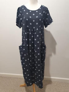 Talia Benson Linen Spot Dress with Pockets