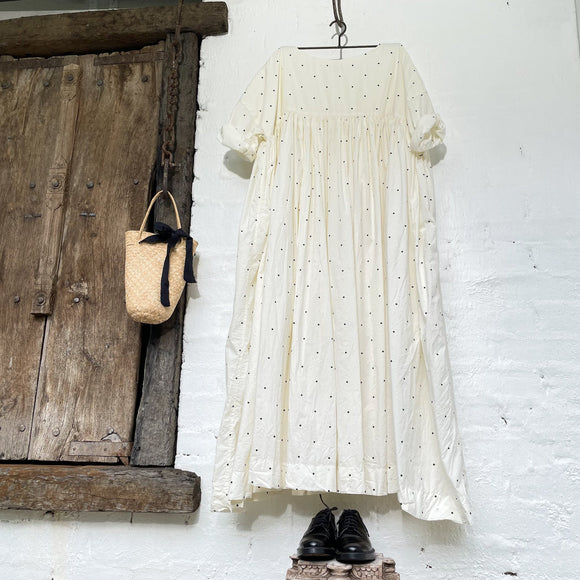 Anouk Paper Cotton Dress | Cream & Black Polka Dot
