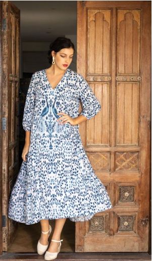 Ladli Samode Dress | Cotton | Sapphire & Ruby cotton voile - Stay Wild Collective  Dresses