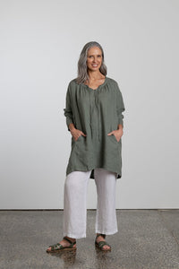 Montaigne Linen artist top with front tie - Stay Wild Collective  