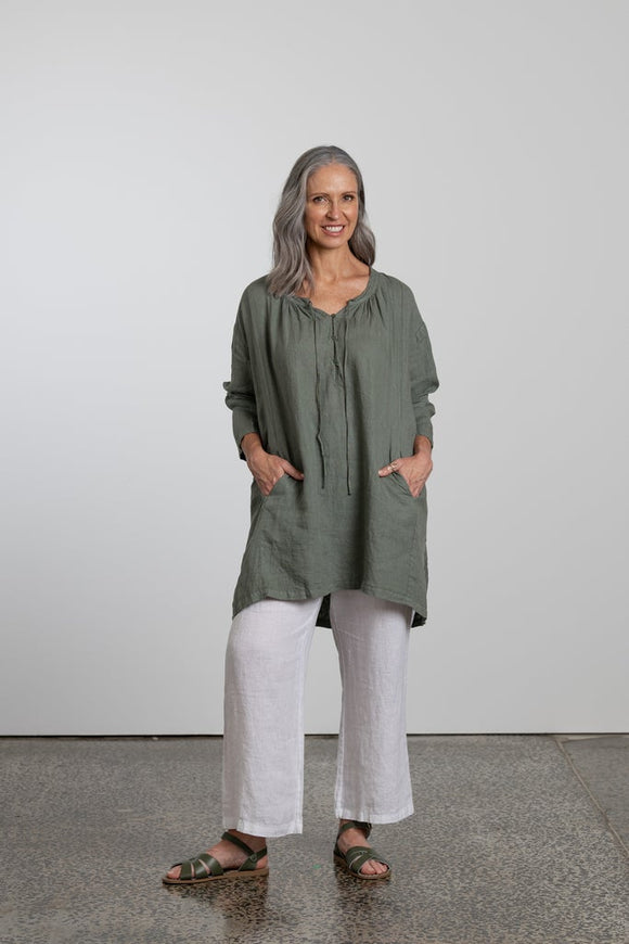 Montaigne Linen artist top with front tie - Stay Wild Collective  