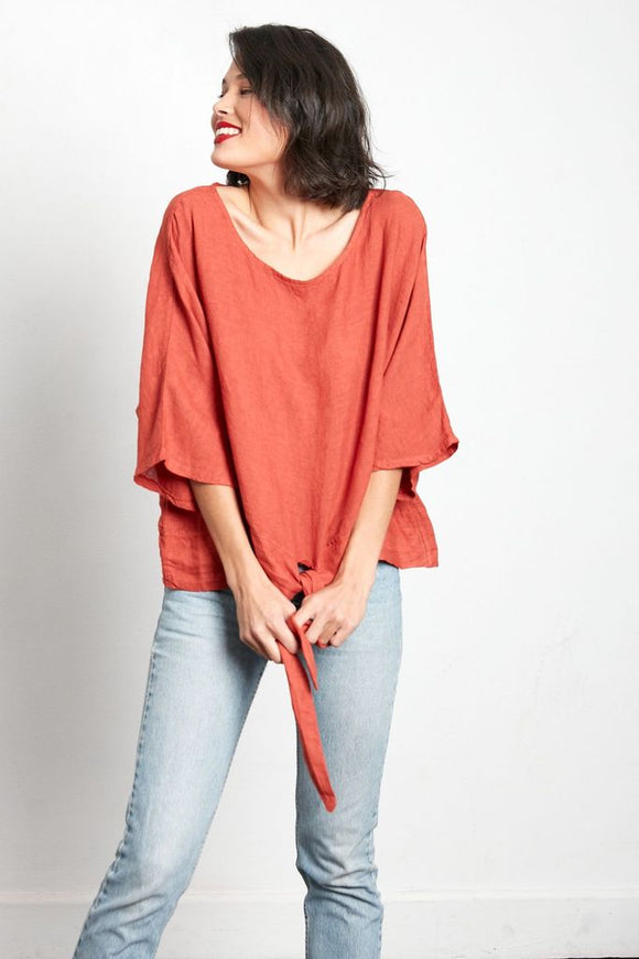 Montanigne Solid Linen Body Top with Front Tie - Stay Wild Collective  Top