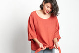 Montanigne Solid Linen Body Top with Front Tie - Stay Wild Collective  Top