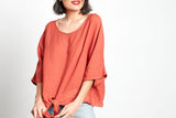 Montanigne Solid Linen Body Top with Front Tie